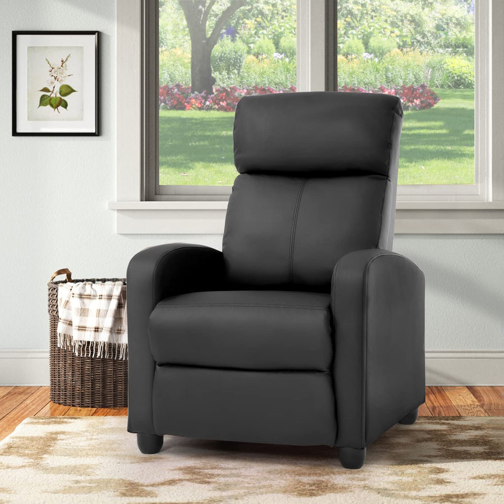 Recliner Chair Lounge Chaise Wingback Single Sofa Modern Home Theater Seating, Adjustable Height, Faux Leather, Black