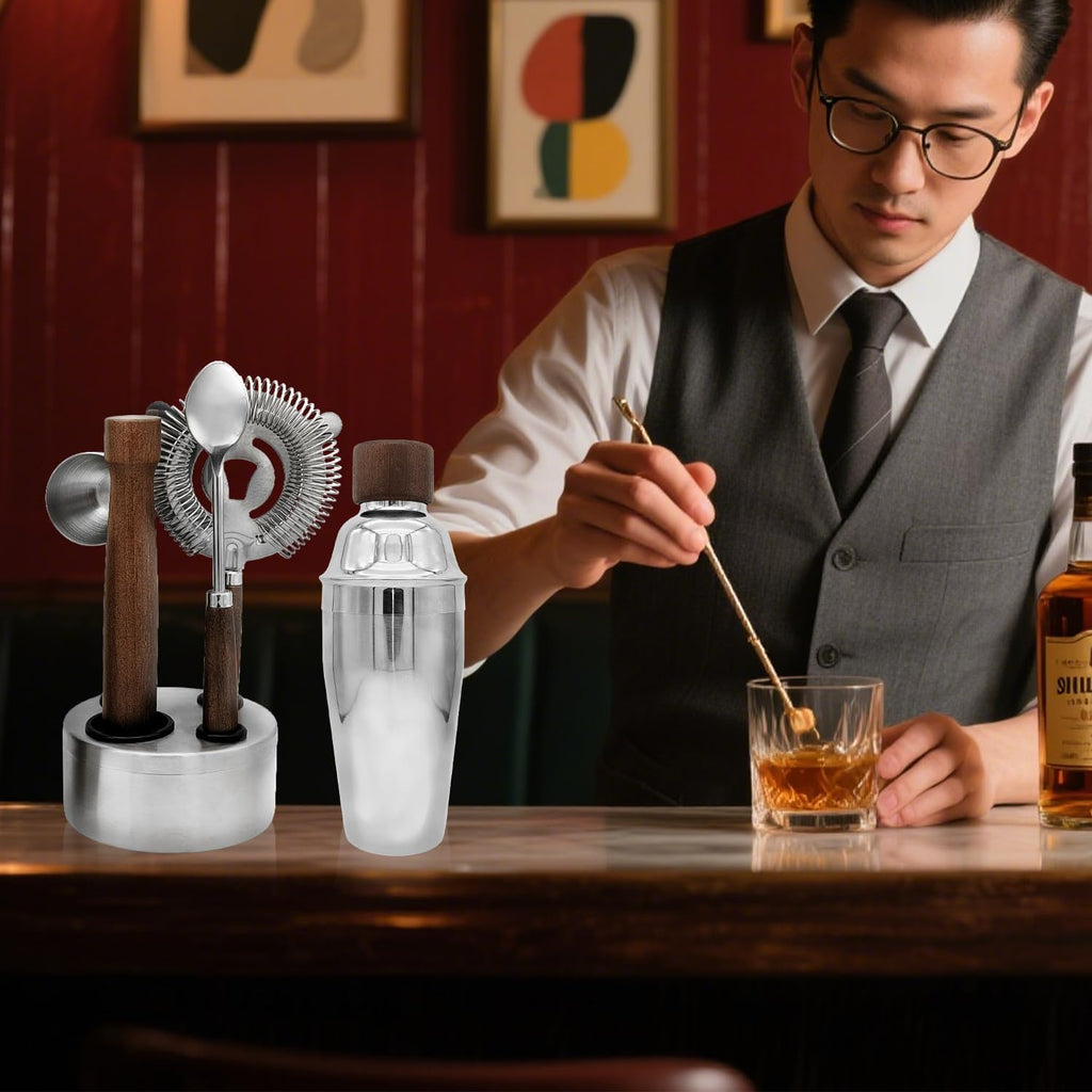 Bar Tool Set Kitchen Stainless Steel Bartender Kit with Muddler,Double Jigger,Shaker,Spoon,Strainer Whisky - Set of 6