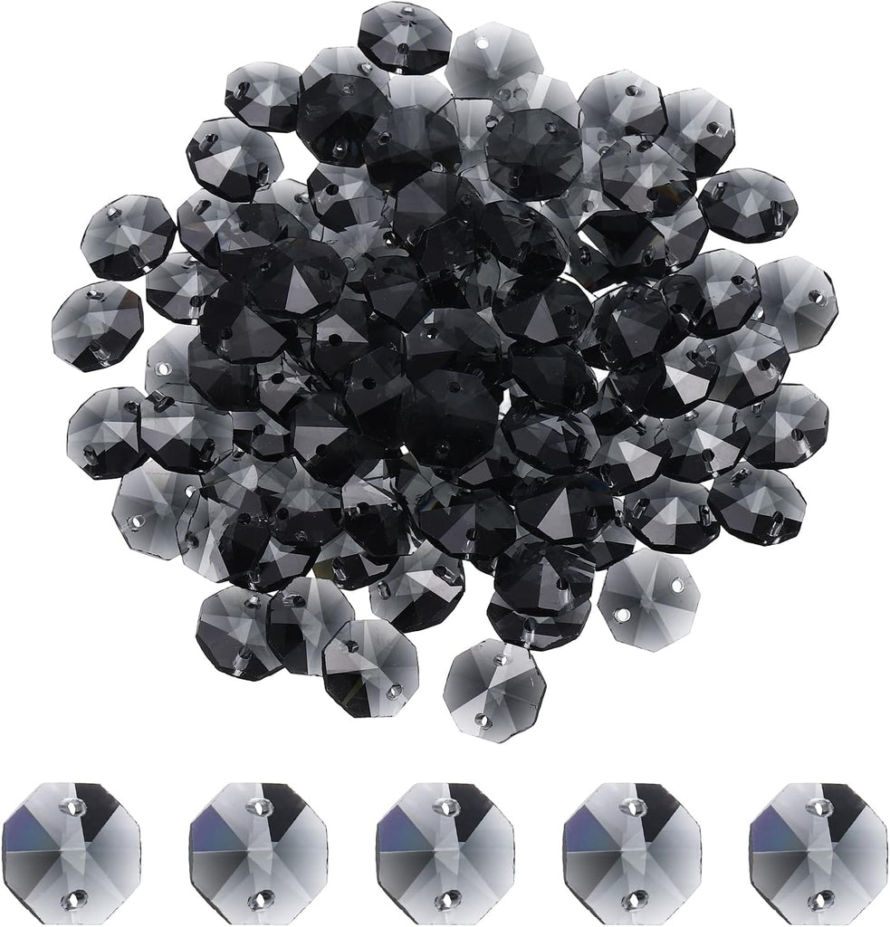 14mm Glass Octagon Beads, Sun Catcher Beads Bulk 2 Hole Sun Catcher Pendants 0.55" & 120 Pcs & Clear Black-Fitting