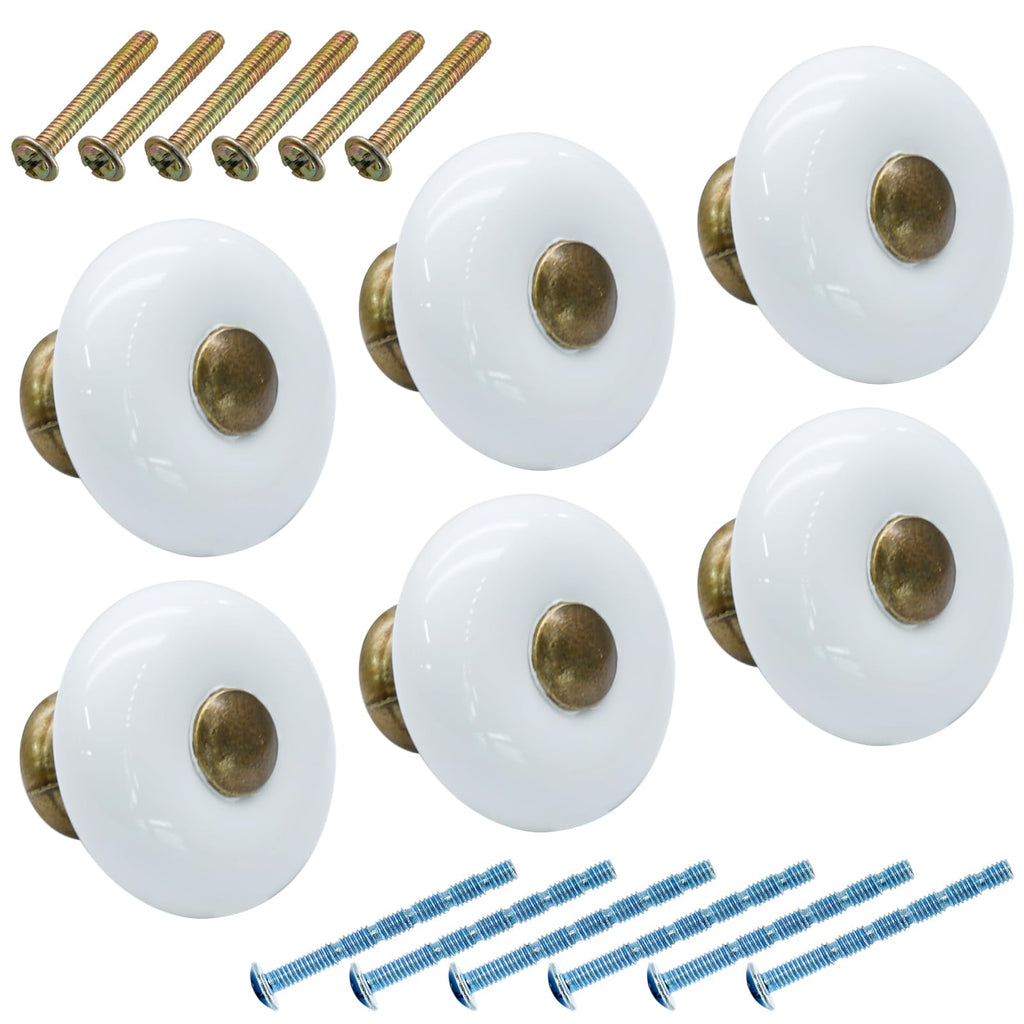6pcs White Ceramic Cabinet Knobs, Large Round Drawer Knobs