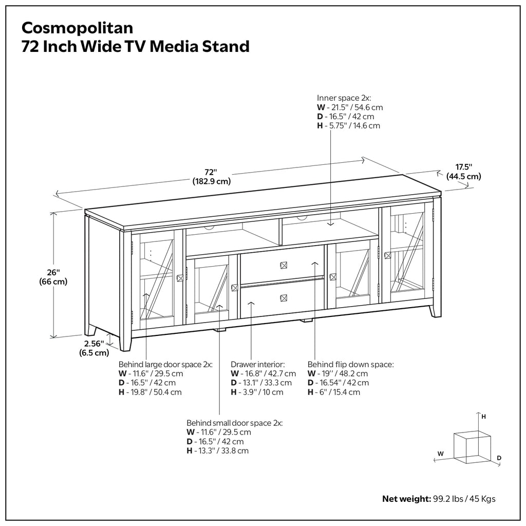 Cosmopolitan 72" Wide Solid Wood TV Stand in Mahogany Brown