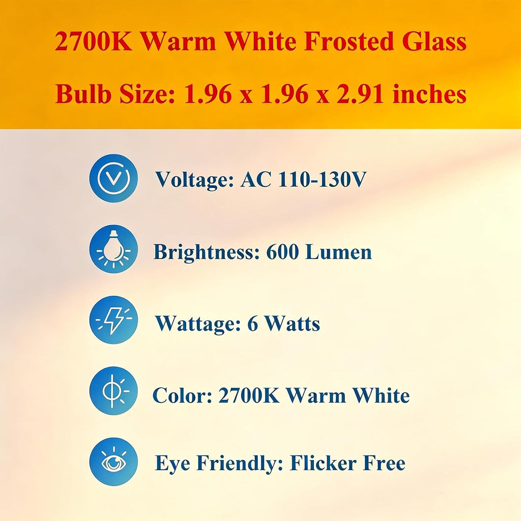 E26 LED Bulb 60 Watt Dimmable Frosted Globe Light Bulbs