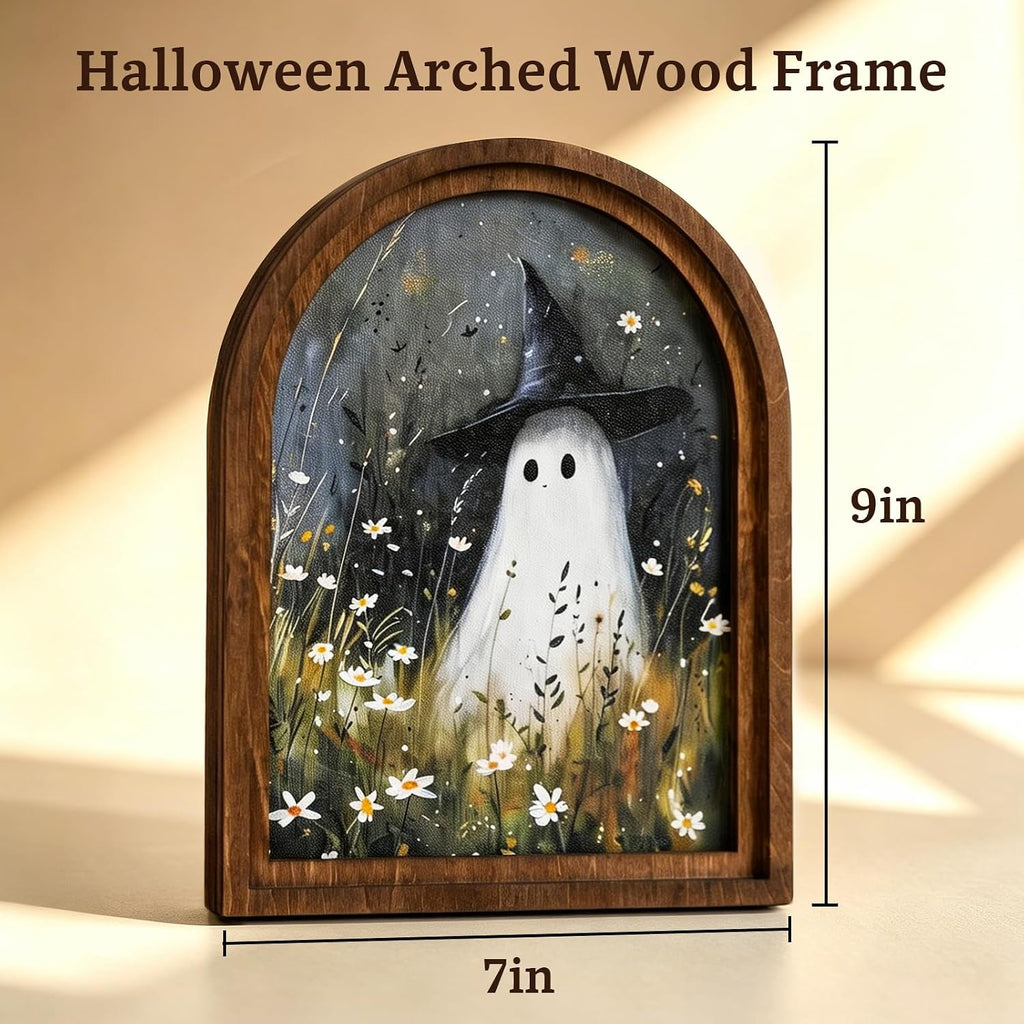 Halloween Wood Framed Arch Sign, Spooky Ghost Witch Halloween Decor