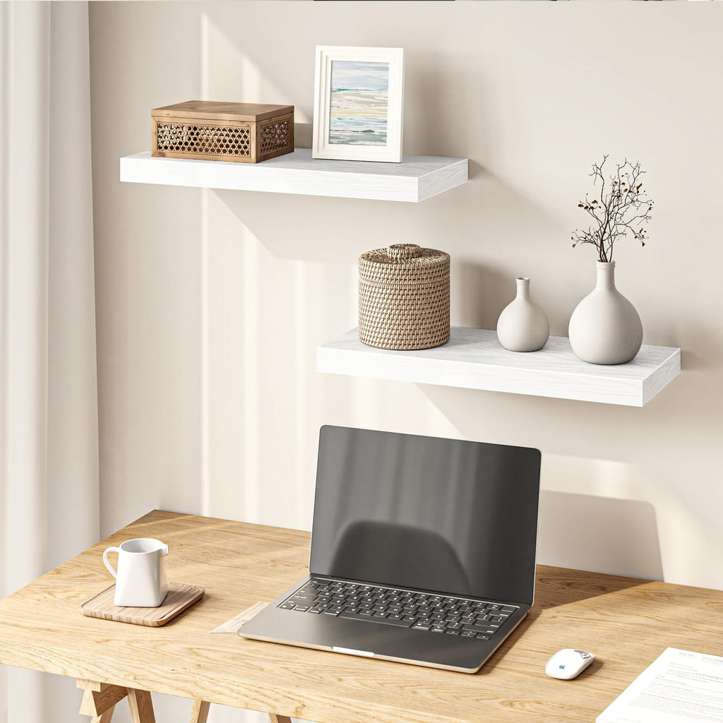 Floating Shelves for Wall Decor (White, Set of 2, 15.7 Inch)