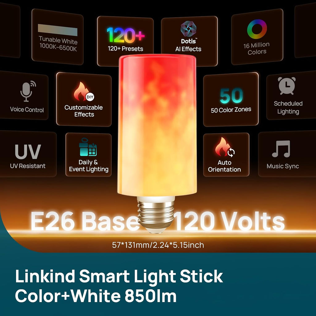 E26 Smart Light Stick+Matter Smart Light Bulbs, E12 Led Bulb