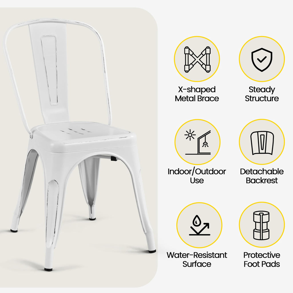 Metal Chairs Set of 4, Stackable Dining Chairs with Backs, White