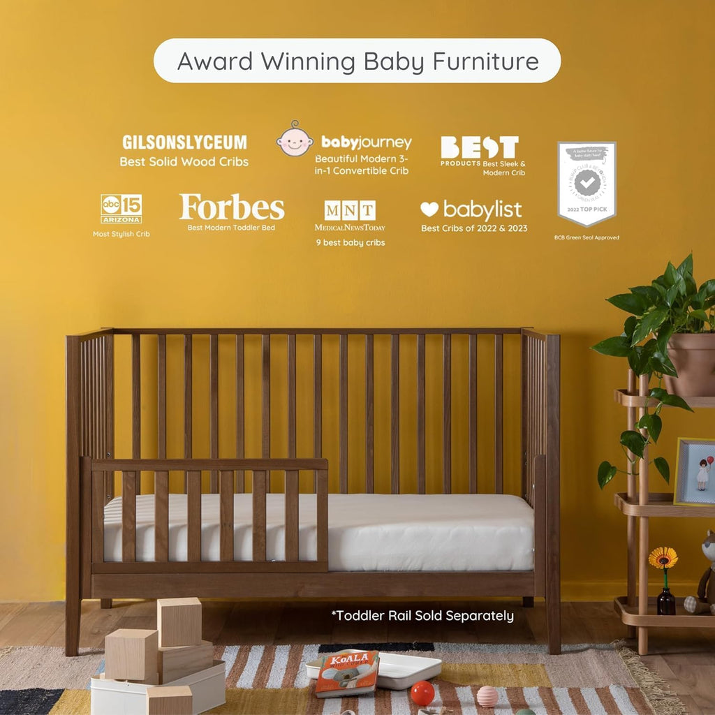 Baby LaLa 3-in-1 Convertible Wood Crib Bed, Made in Italy, Walnut | Crib to Toddler & Day Bed, GREENGUARD Gold