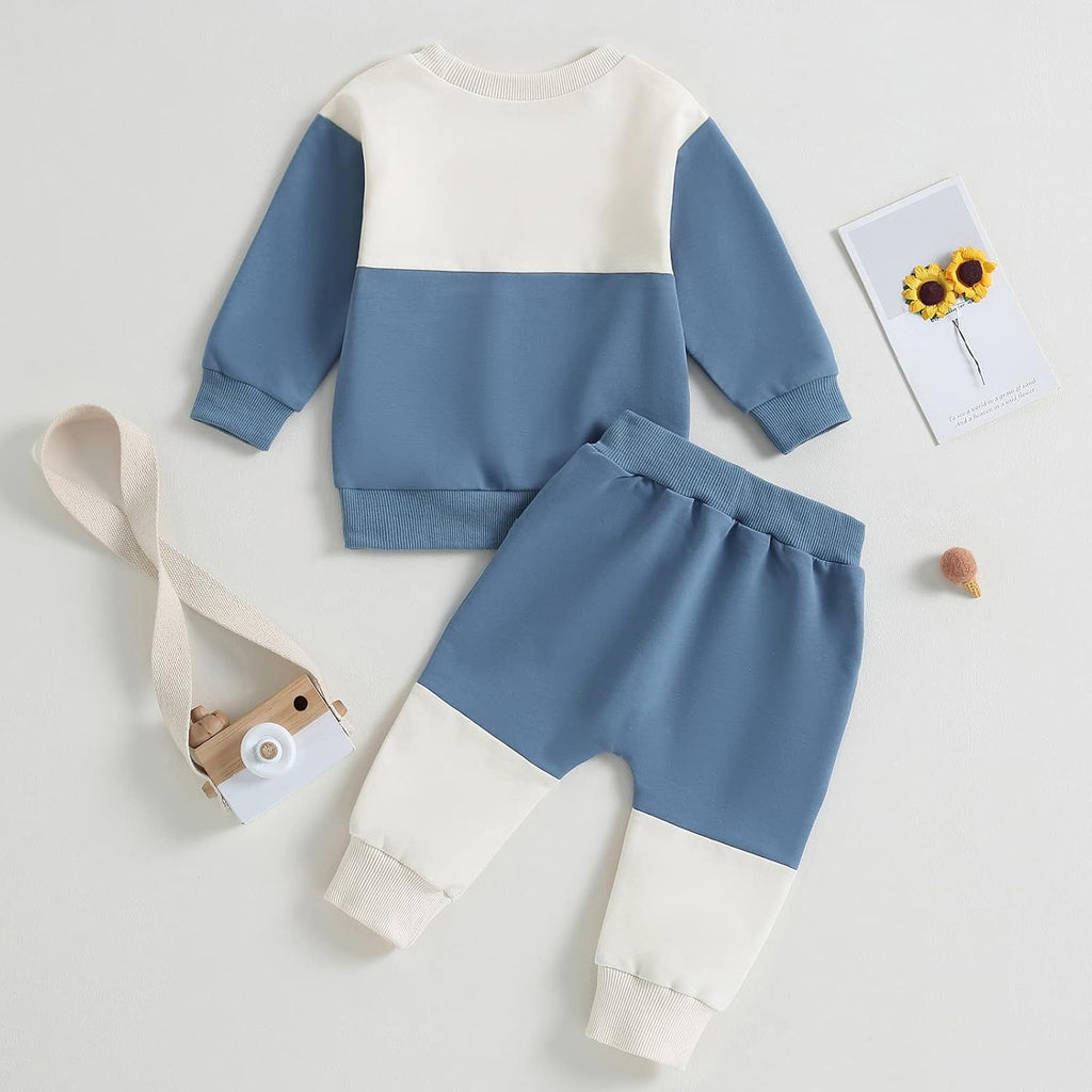 Toddler Baby Boy Clothes Color Block Long Sleeve Sweatshirt Pullover Tops + Solid Pants Spring Fall Winter Outfits