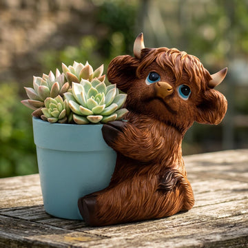 Highland Cow Planter, Whimsical Farmhouse Succulent Flower Pot