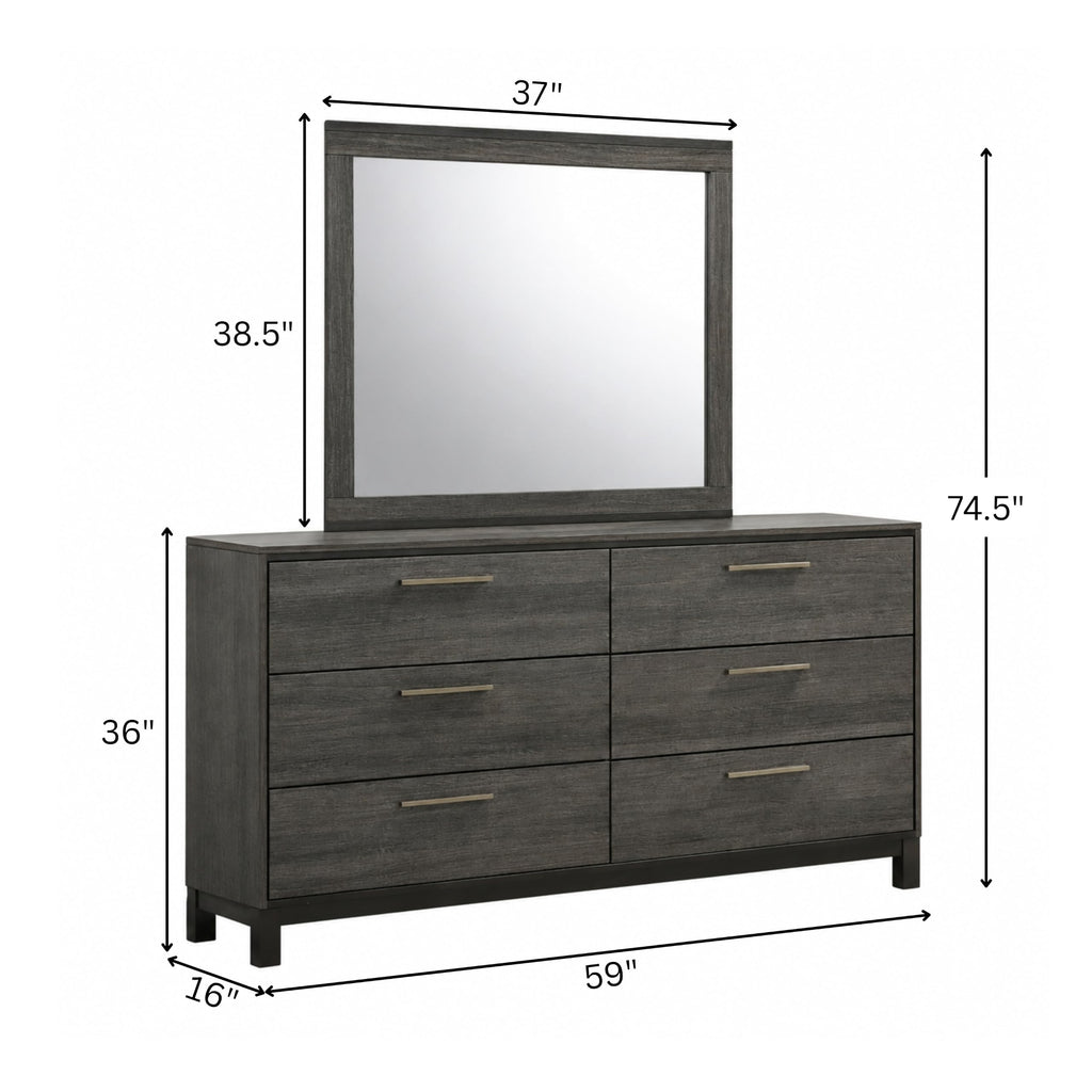 Ioana 187 Antique Grey Finish Wood Dresser and Mirror, Dresser