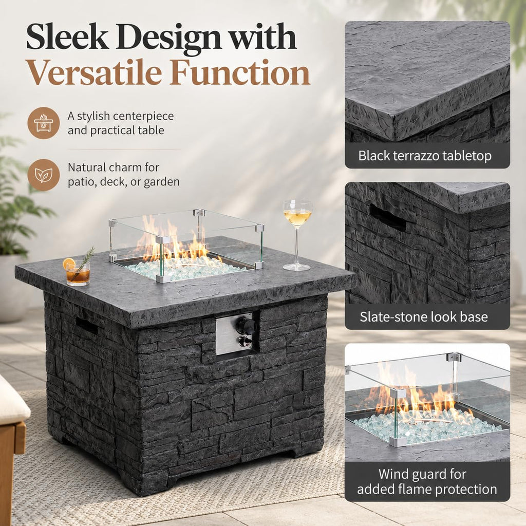 4-Piece Propane Fire Pit Table Set, 50, 000 BTU Outdoor Gas Fire Table