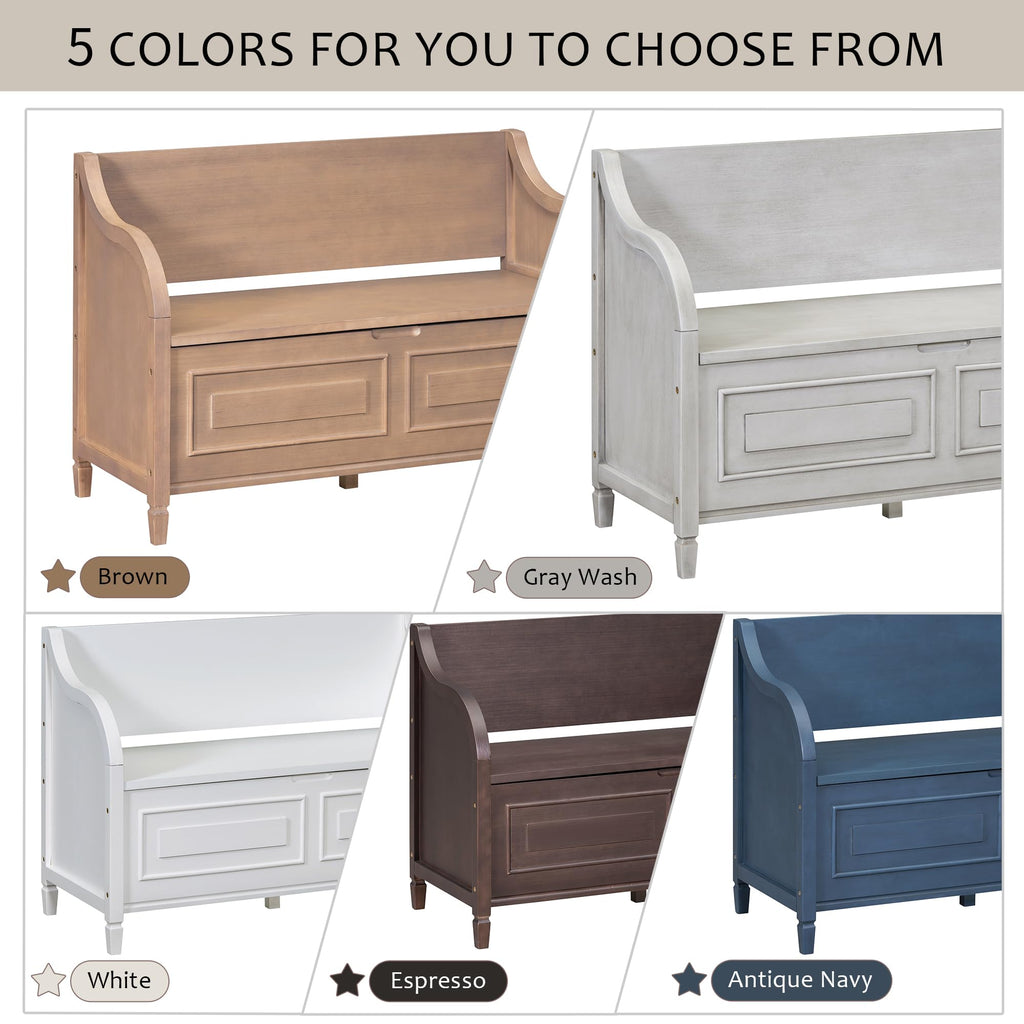 42" Rustic Storage Bench Entryway Bench Shoe Cabinet Ottoman (White)