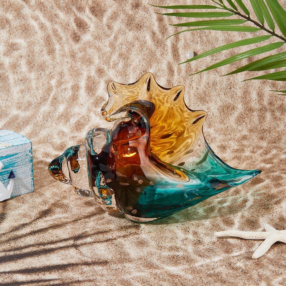 Blown Glass Conch Statue Sea Glass Art Figurines Sea Glass Decor 21x9.5x13.5cm Creative Conch Seashell Statue Coastal