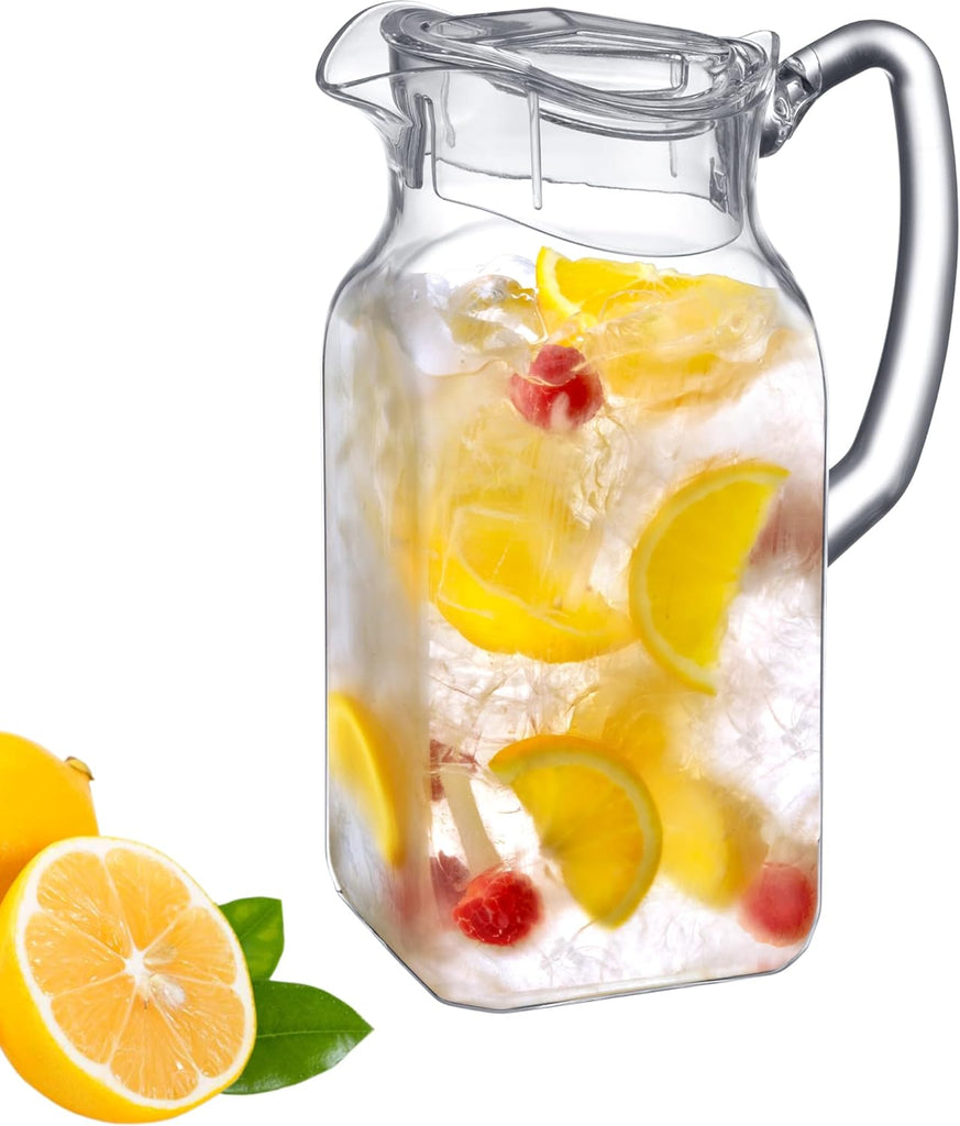 Quadly - Plastic Pitcher (64 oz, 2 Quart), Clear Water Pitcher with Lid, Fridge Jug, BPA-Free, Shatter-Proof, Great