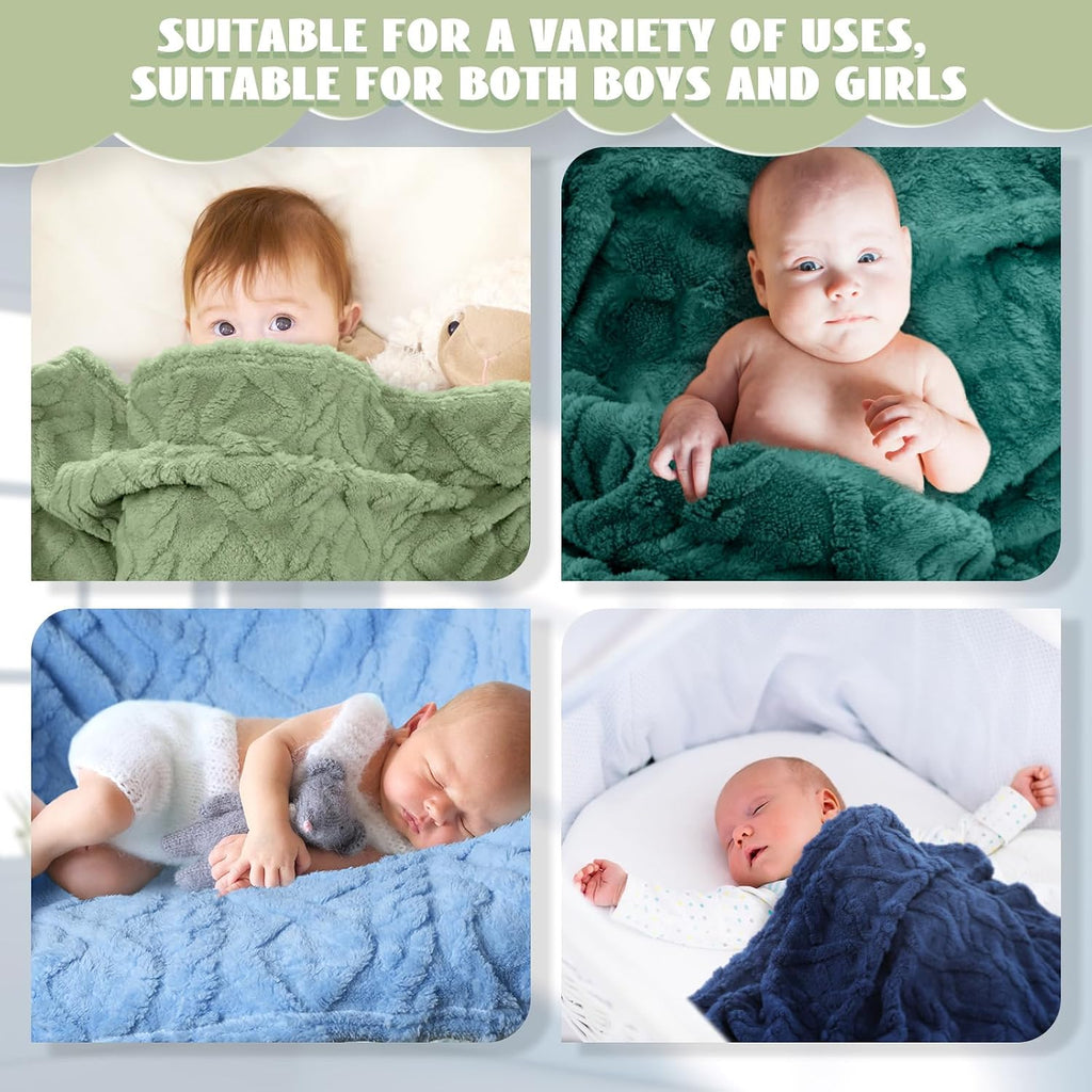 4 Pcs Fleece Baby Blankets 3D Plush Soft Newborn,Blue,Green
