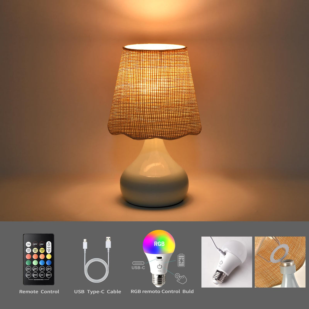 Cordless Table Lamp Rechargeable, Light Blue Mini Cute Table Lamp for Nightstand, Battery Operated Small Table Lamp