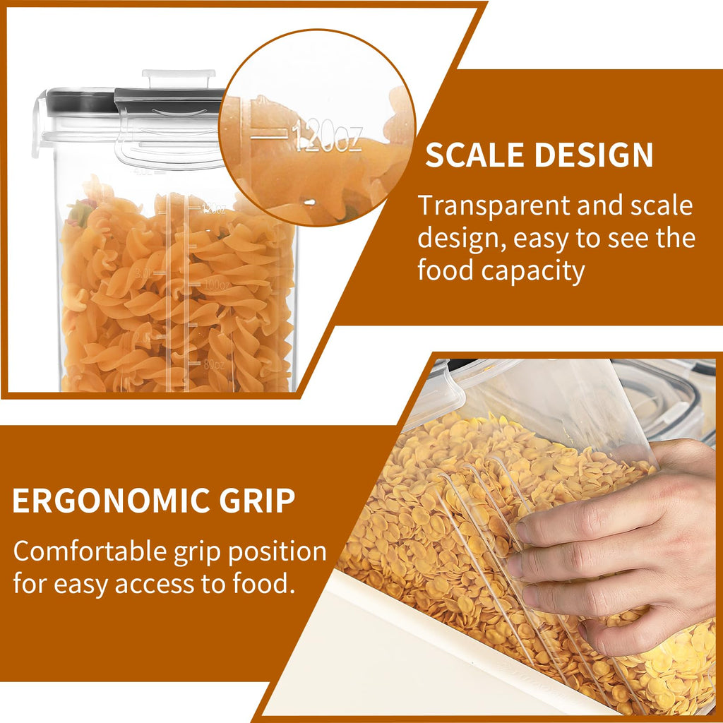 Cereal Containers Storage Set (4L / 135.2oz), 8PCS Airtight Food Storage Containers with Lids, Cereal Dispensers