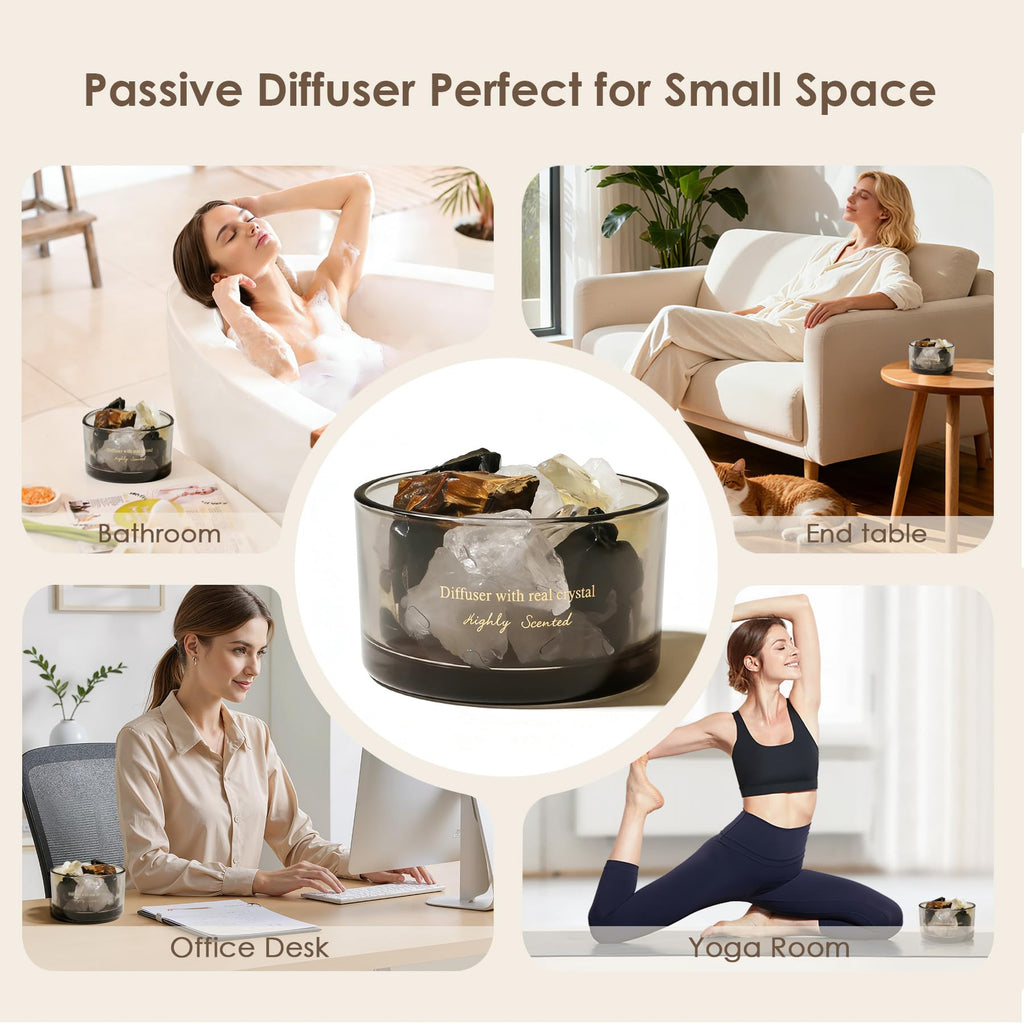 Crystal Stone Aroma Diffuser with Essential Oils Decor & Fragrance 2 in 1, Chic Aromatherapy Gift Set (Freesia Scent)