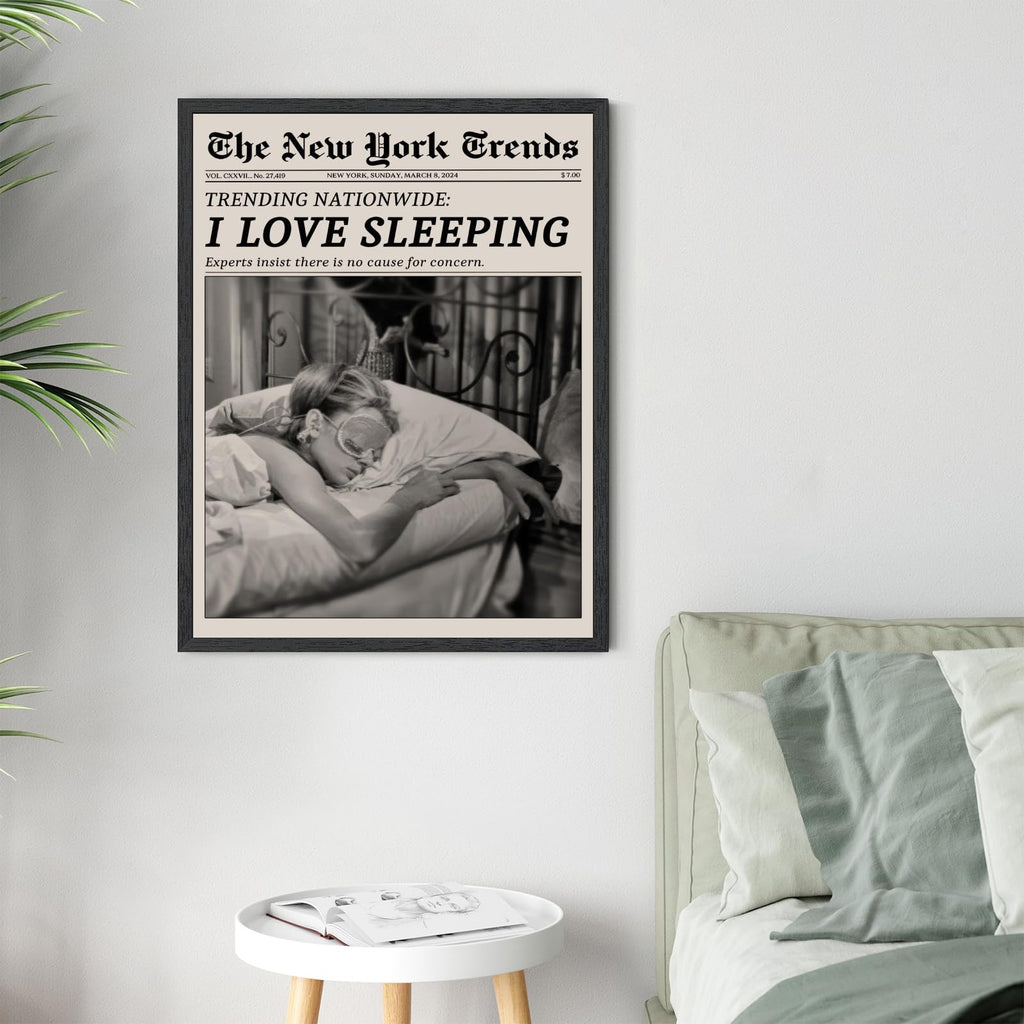 Trendy Black and White Newspaper Wall Art Framed Retro Magazine Poster New York Trends Canvas Print Cozy Aesthetic