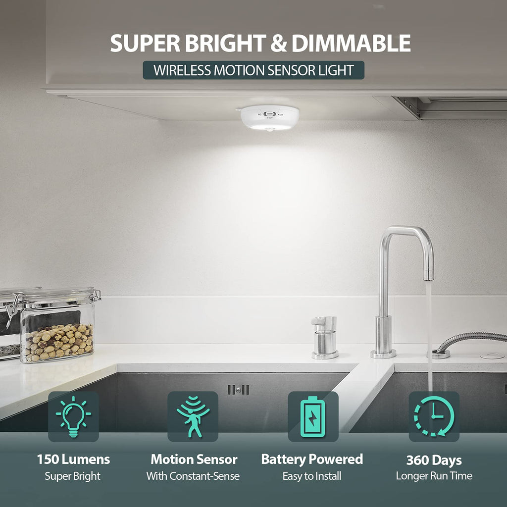 Motion Sensor Light Indoor, LED Night Light Closet Lights, Under Cabinet Battery Powered Ceiling Lights, AA Battery