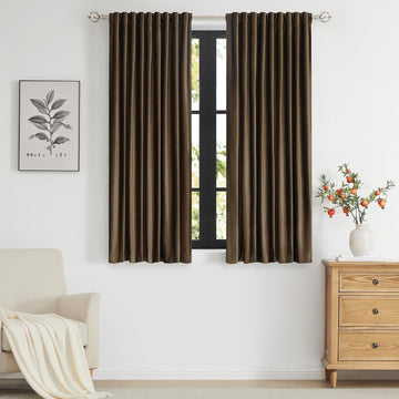 Brown Polyester Velvet Curtains 84 inch Long,Set of 2 Panels Blackout Rod Pocket Back Tab Window Treatment Room