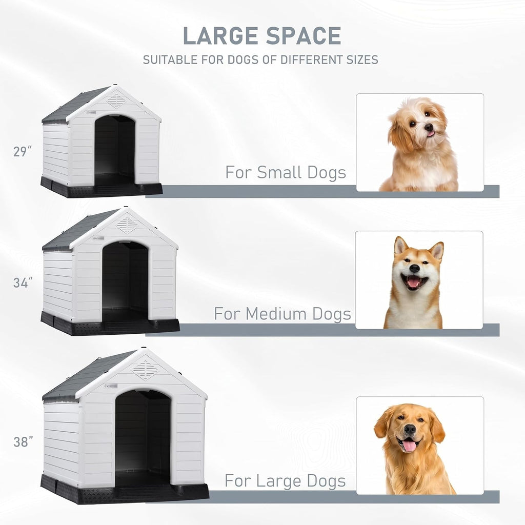 Large Dog House, Indoor/Outdoor, Gray 38.8" L x 35" W x 37.4" H