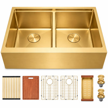 Gold Farmhouse kitchen Sink 30 Inch, 16 Gauge T304 Stainless Farm Sink