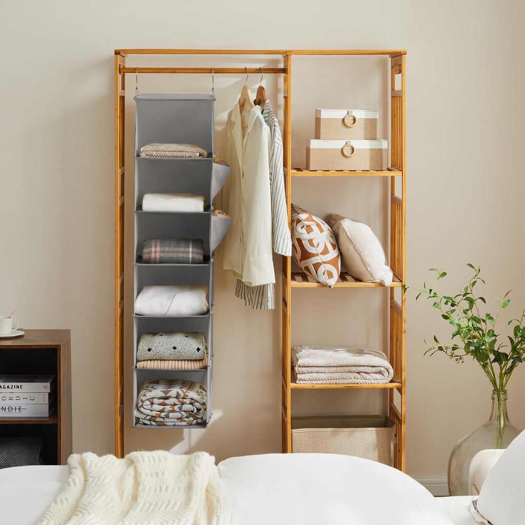 Hanging Closet Organizer and Storage, 6-Shelf, 2 Packs, Light Grey