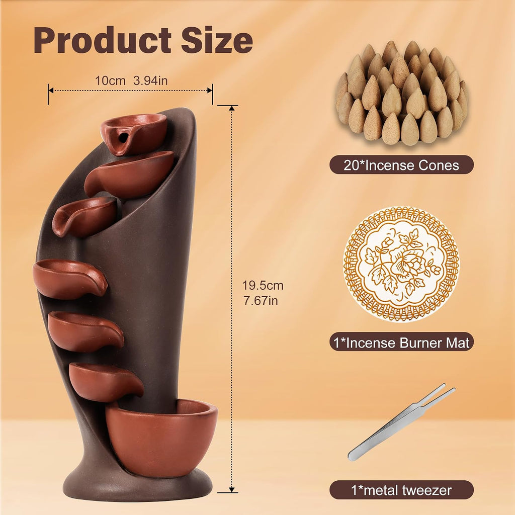 Backflow Incense Holder Ceramic Mountain Waterfall Smoke Fountain Aromatherapy Handmade Decoration - Set of 101