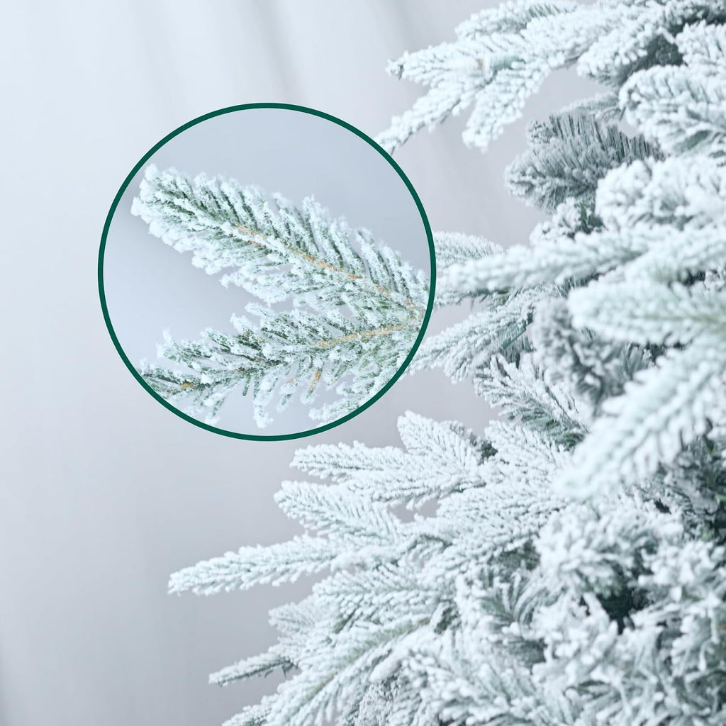 6ft Pre-Lit Snow Flocked Christmas Tree, 2,056 Tips, 400 Warm Lights