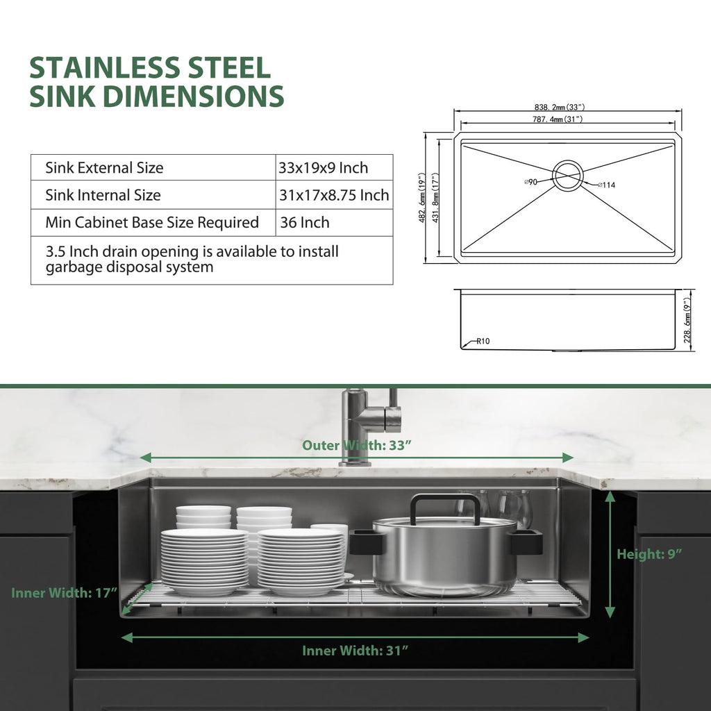 33 Inch Black Undermount Workstation Kitchen Sink with Accessories