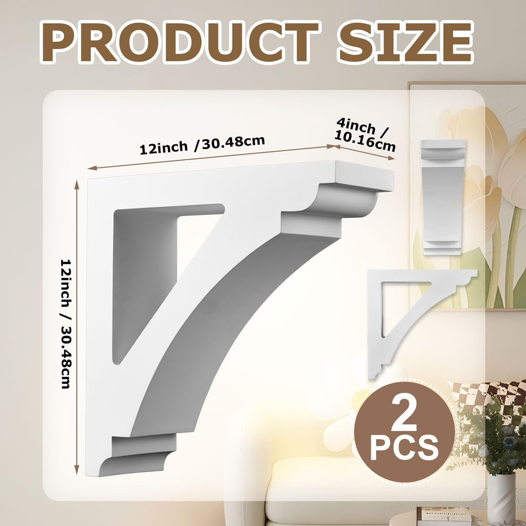 2 Pcs Unfinished Paintable Corbels, 4 W x 12 D x 12 Inch H
