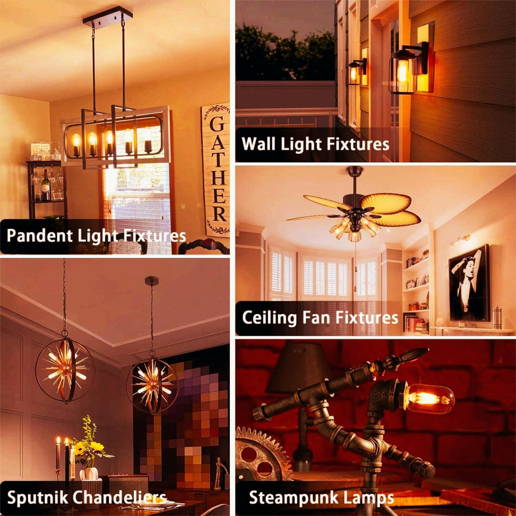 3.2 Inch 2200K Amber White E26 LED Bulb 60 Watt Equal, AC 120V 600LM Edison Bulbs Dimmable, 6W T10 T30 Tubular