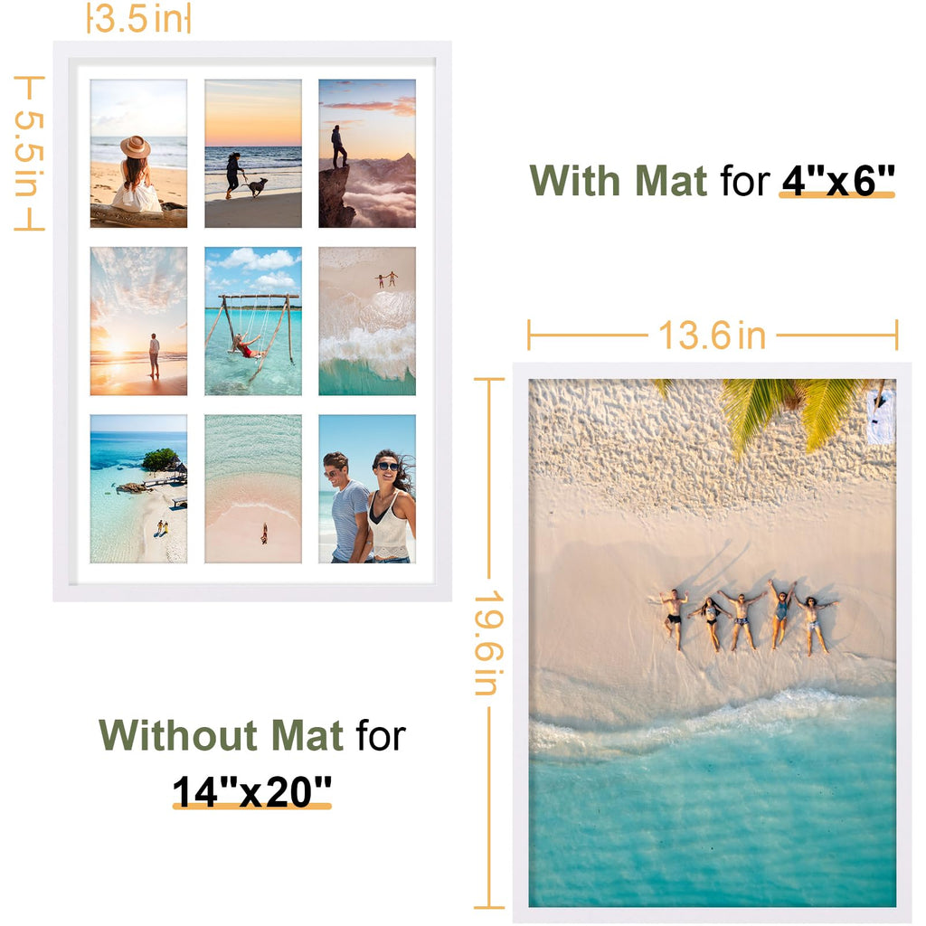 14x20 Collage Picture Frame, Displays 9Pcs 4x6 Pictures, White