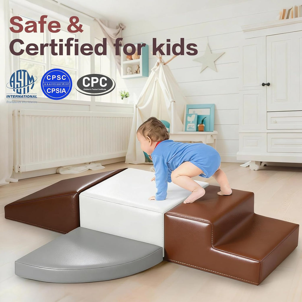 Toddler Climbing Foam Blocks: 4 PCS Waterproof PU Leather Playset - Soft Climber for Kids - Fun Indoor Playground