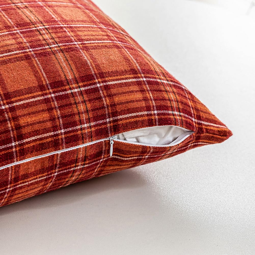 Burnt Orange Fall Plaid Euro Pillow Sham Covers 24x24, Large Pillow Covers