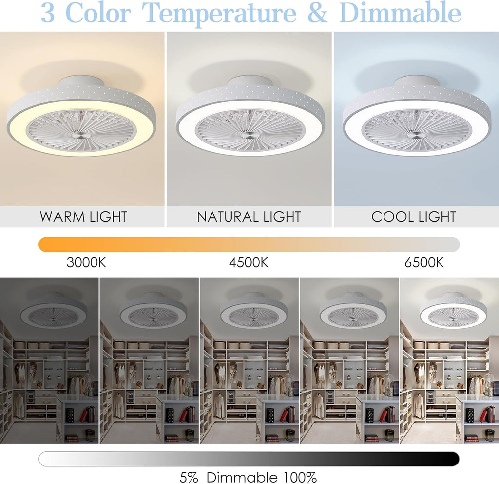 Ceiling Fan with Lights Low Profile Flush Mount Ceiling Fans with Remote Control 6 Wind Speeds Dimmable 3 - White
