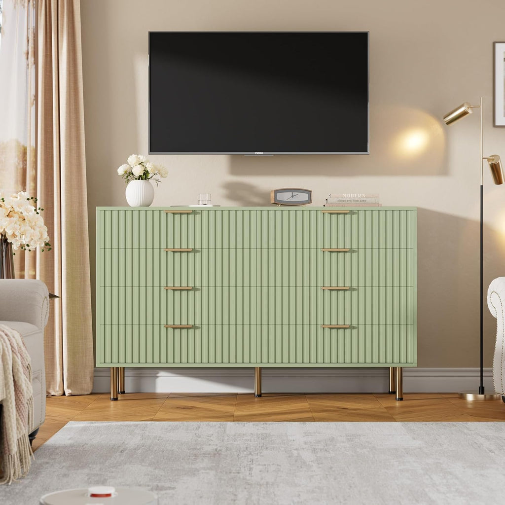 55" Fluted Green 8 Drawer Dresser with Deep Drawers
