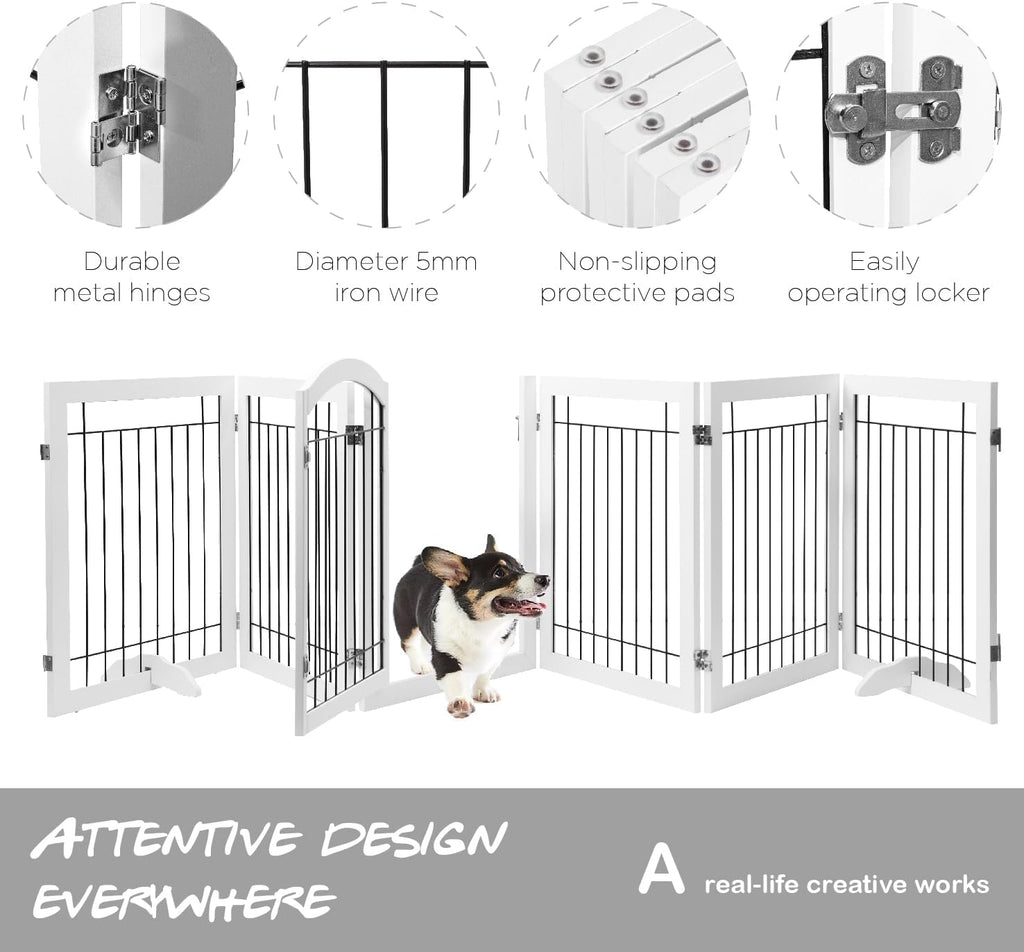 Dog Gate Indoor with Door, Freestanding, Foldable, 144" Wide, 30" H