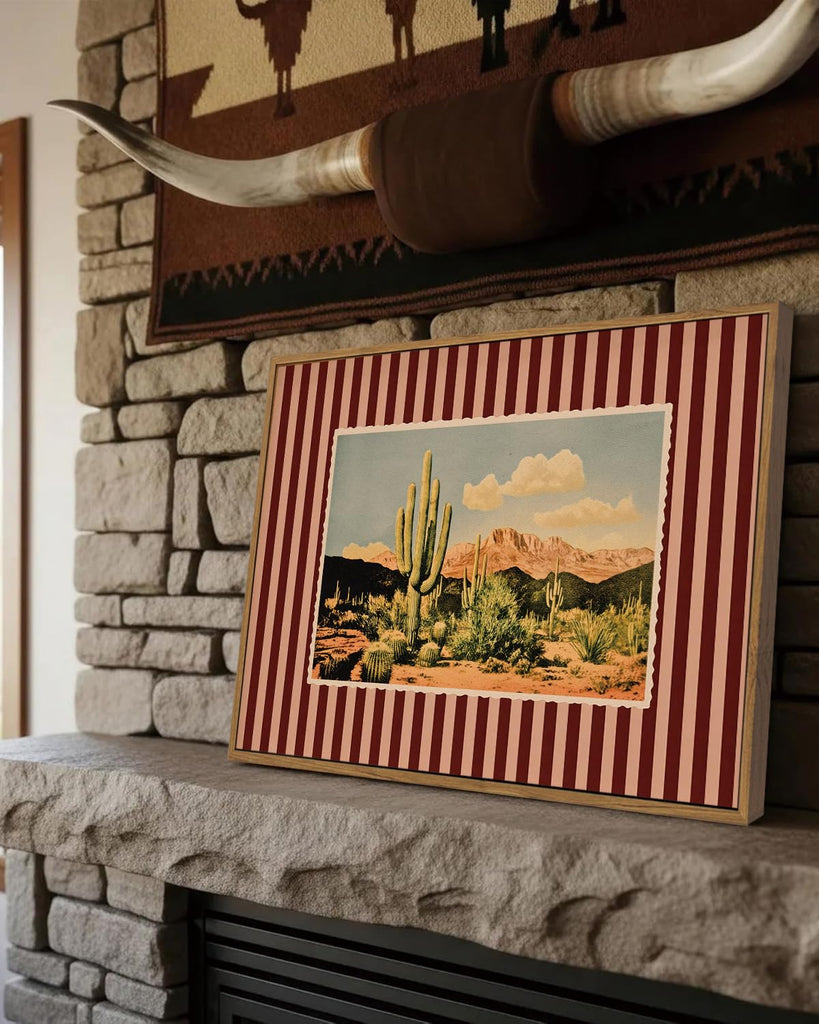 Western Wall Decor Cactus Canvas Art Desert Framed Wall Art