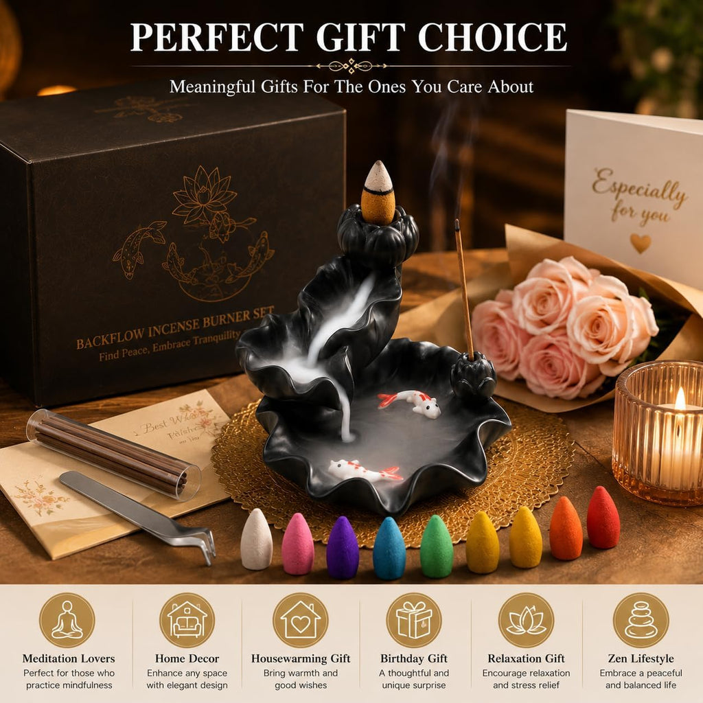 Ceramic Waterfall Backflow Incense Burner Holder, Home Aromatherapy Decoration Ornament with 30 Backflow Incense - Set of 83