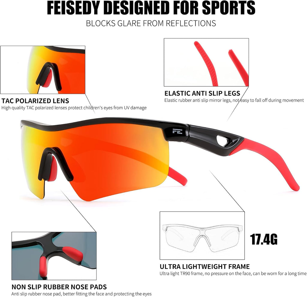 Kids Polarized Sports Sunglasses, TR90 UV400 Baseball Cycling