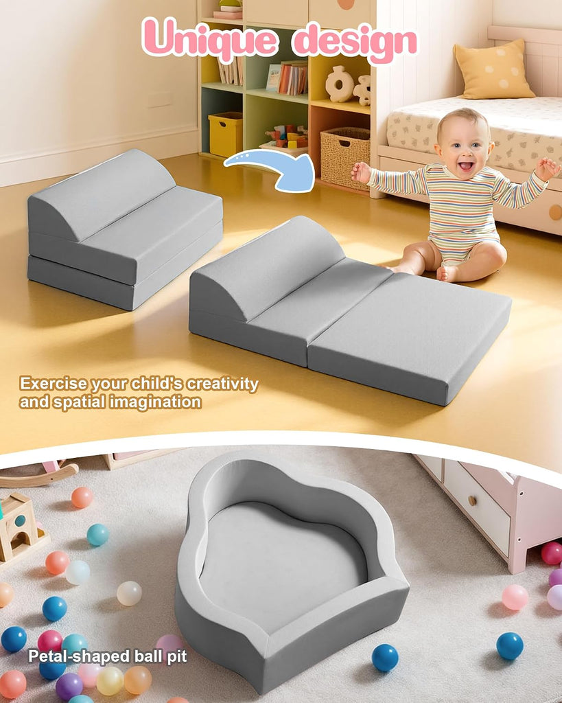 Soft Play Set, Baby Foam Climbing Blocks with Anti-Slip Particles Bottom for Toddlers 6-12 Months, High-Density Foam