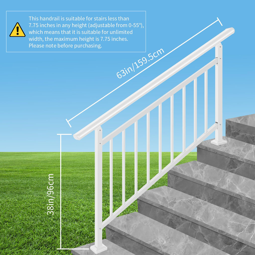 5-Step White Metal Handrail for Outdoor Steps