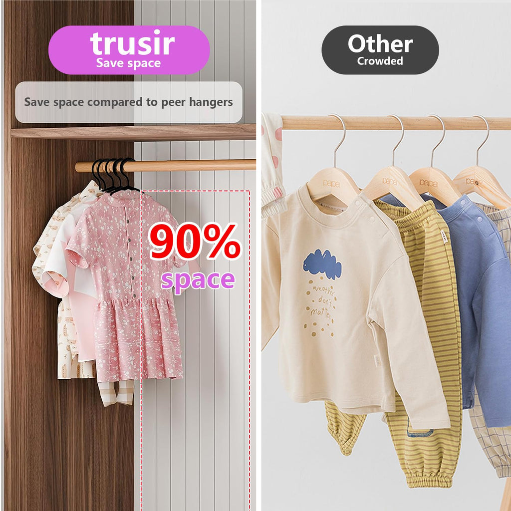 Baby Hangers for Closet 100 Pack Black Plastic Kids Children's Clothes Hangers Non-Slip (Black, 100)