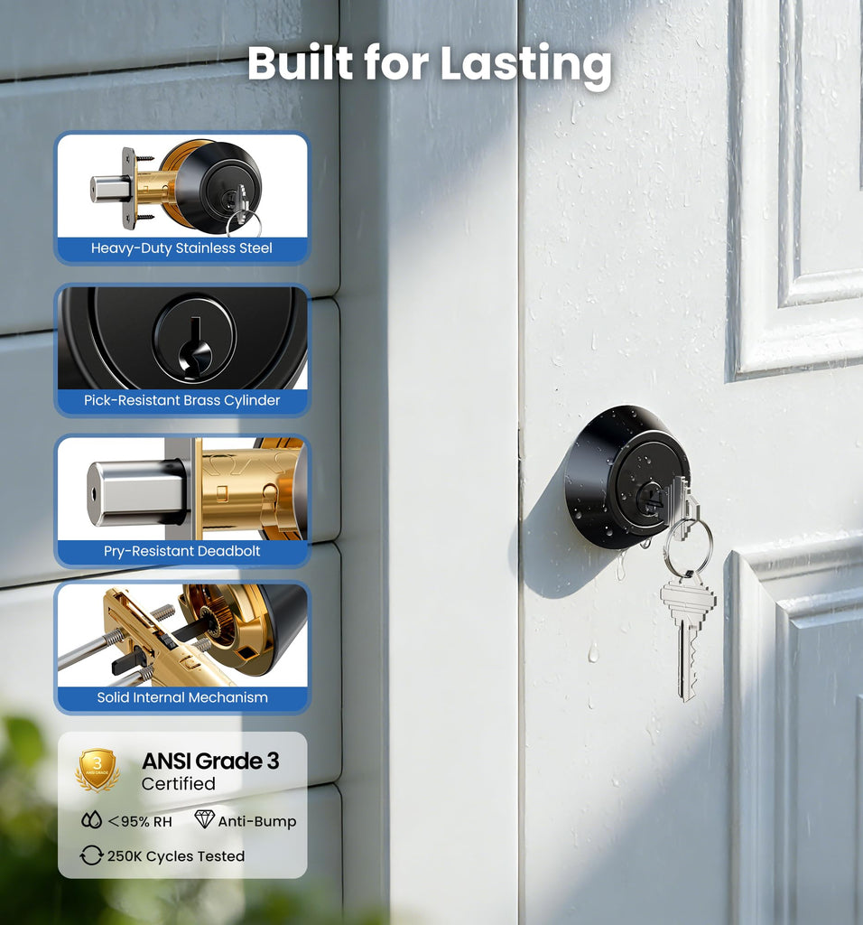 Keyed Single Cylinder Deadbolt Lock, Inside Thumb Turn, Matte Black