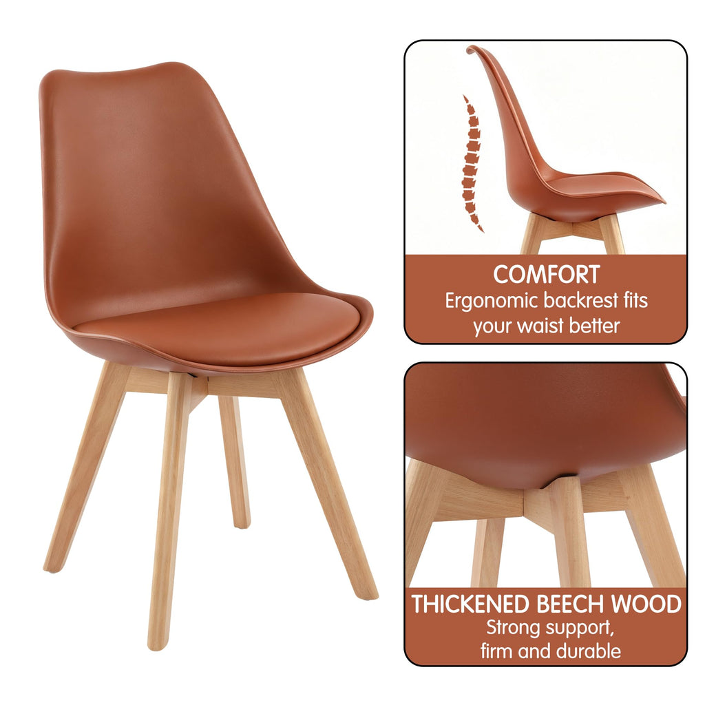 Mid Century Modern Dining Chairs, Shell Lounge Plastic Side Chair with Soft Padded and Wooden Legs Living Room Bedroom