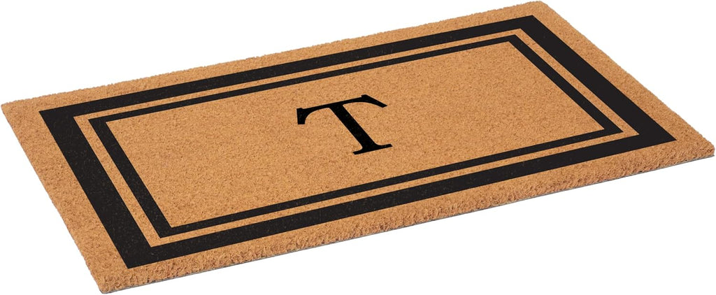 152961830T Black Border 18" x 30" Monogram Doormat, (Letter T)