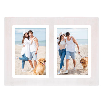 5x7 Collage Picture Frames, 5 x 7 Double Picture Frame Rustic White 2 Opening 5 by 7 Photo Frames with Tempered Glass
