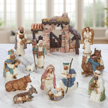 Hand-Painted Christmas Nativity 13-Piece Set